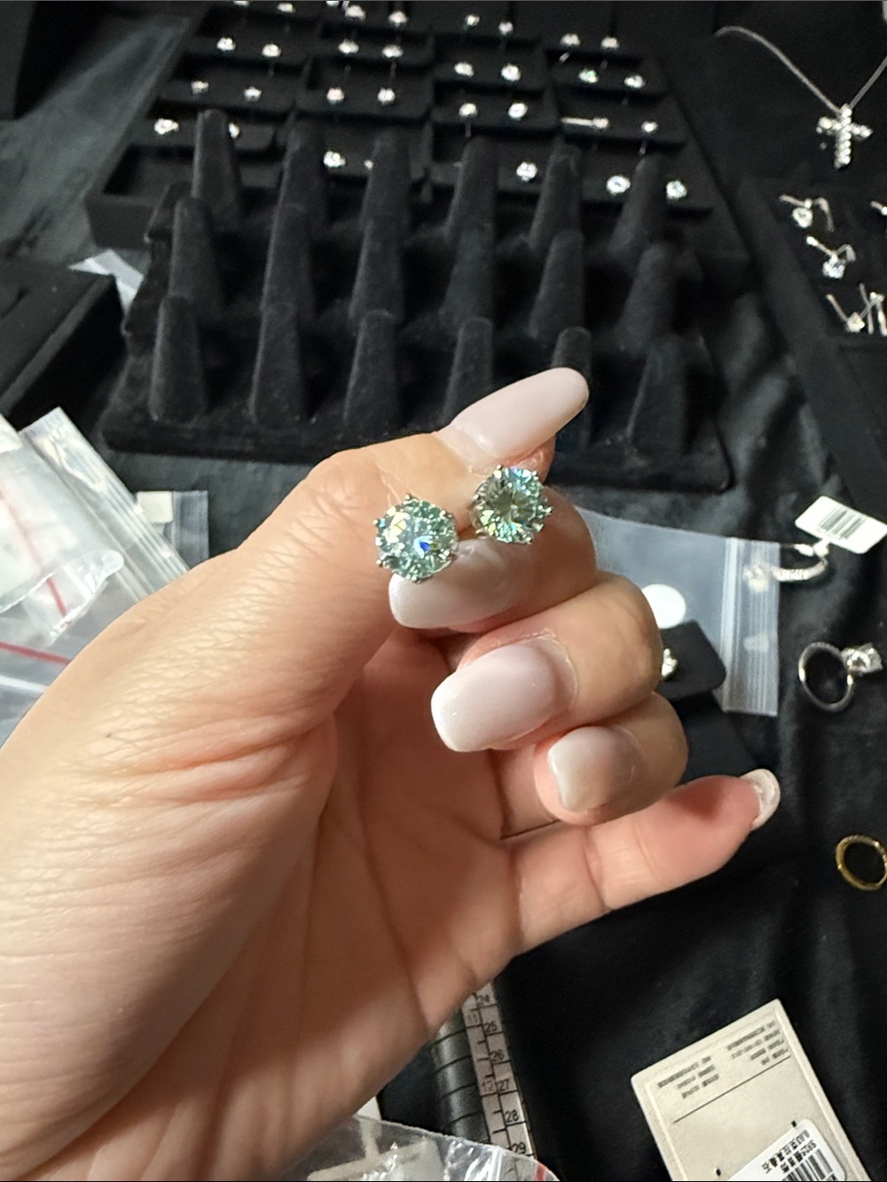 Sparkling Light Green Stud Earrings - Women's Jewelry
